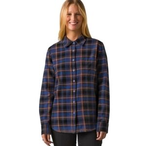 NWT prAna Golden Canyon Flannel Button Down Size L, Rich Sapphire Blue